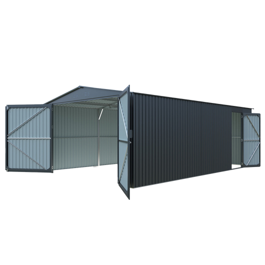 Chery Industrial [AS-IS] 13'x20' Plus Upgraded Metal Garage Shed with Double Front Doors - D_LONMSCGK2013A