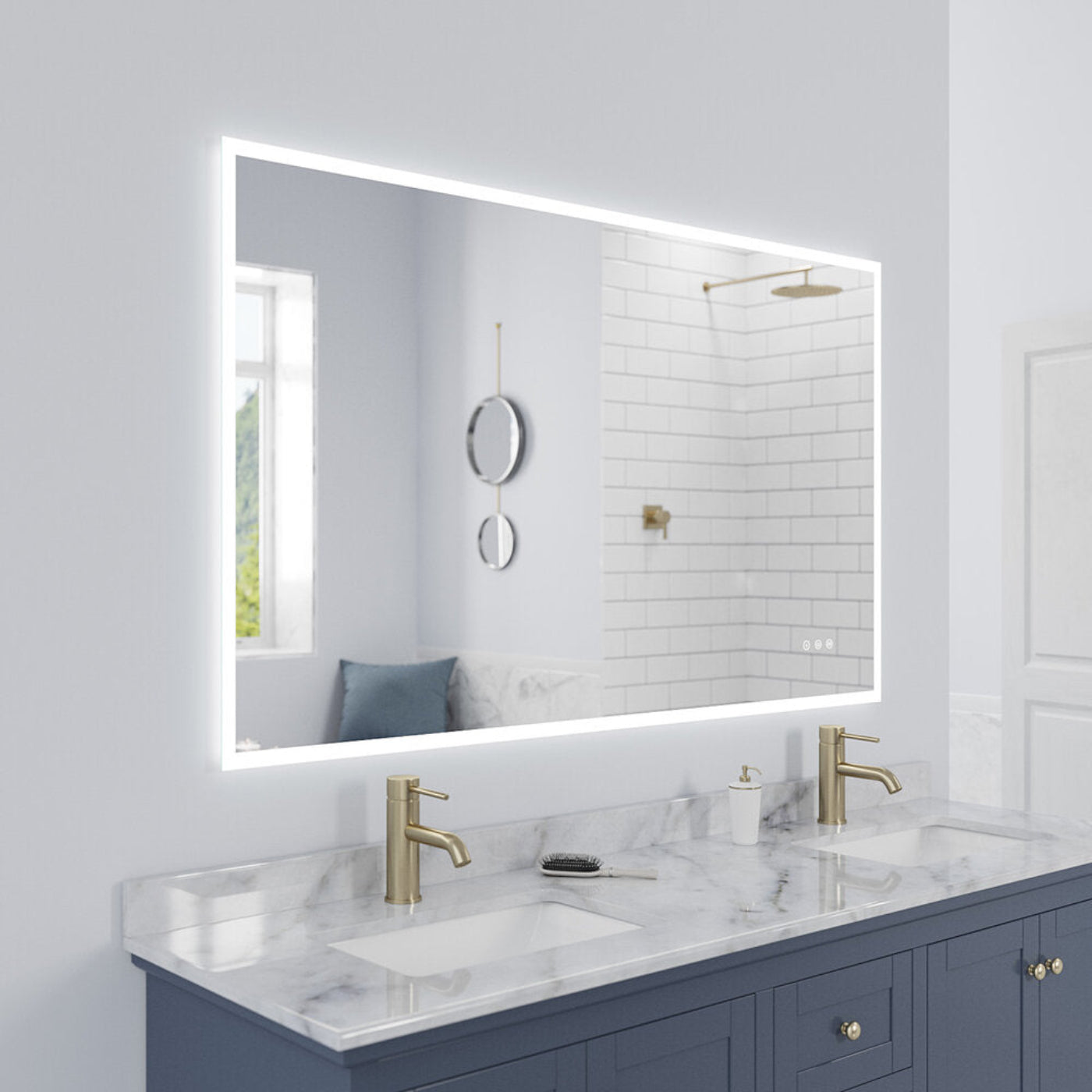 Arpella - Lucent 60 in. x 36 in. Wall Mounted LED Vanity Mirror with Color Changer, Memory Dimmer and Defogger - LEDCM6036