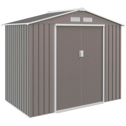 Outsunny EverBase 7' x 4' Outdoor Storage Shed with Foundation Kit, Double Lockable Door & Air Vents, Gray - ockable Door & Air Vents, Gray