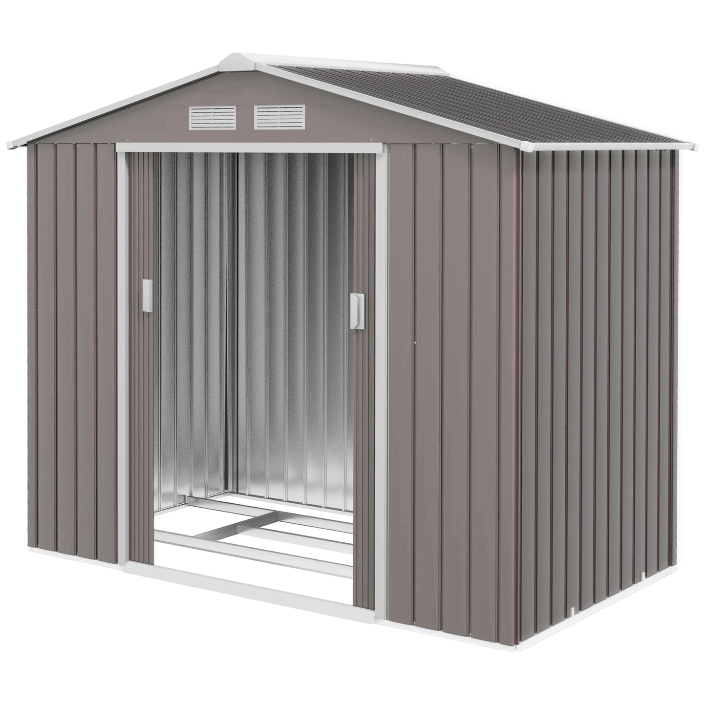 Outsunny EverBase 7' x 4' Outdoor Storage Shed with Foundation Kit, Double Lockable Door & Air Vents, Gray - ockable Door & Air Vents, Gray
