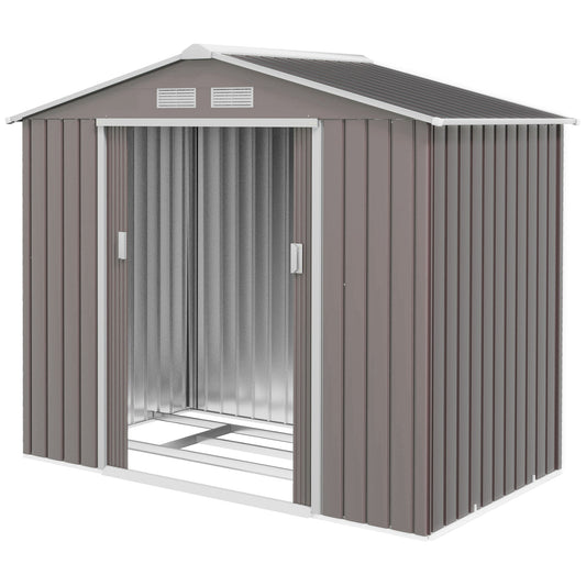 Outsunny EverBase 7' x 4' Outdoor Storage Shed with Foundation Kit, Double Lockable Door & Air Vents, Gray - ockable Door & Air Vents, Gray