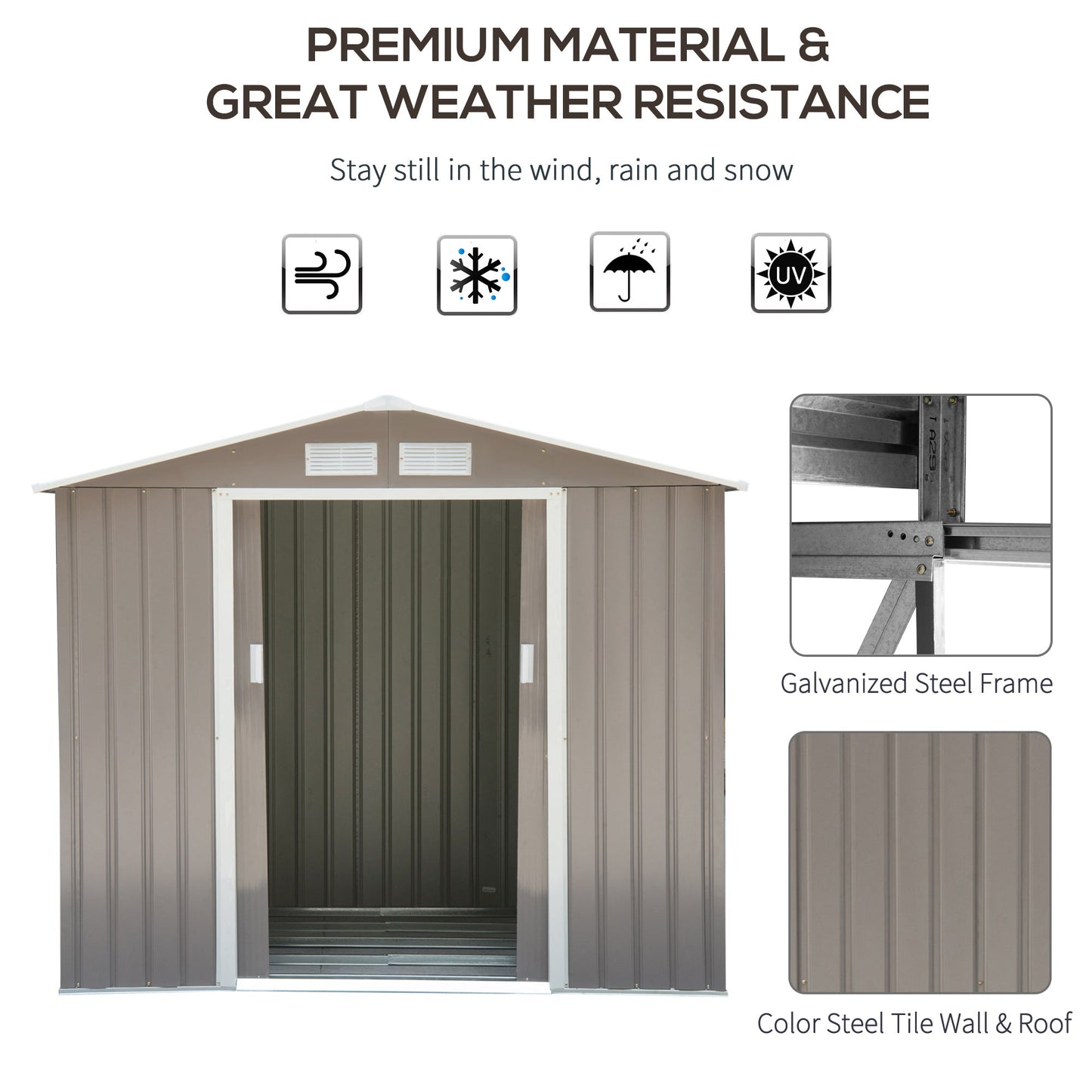 Outsunny EverBase 7' x 4' Outdoor Storage Shed with Foundation Kit, Double Lockable Door & Air Vents, Gray - ockable Door & Air Vents, Gray