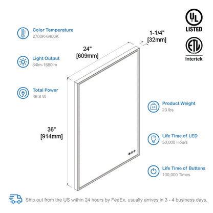 Blossom Stellar 24 Inch LED Mirror - LED M4 2436 MB