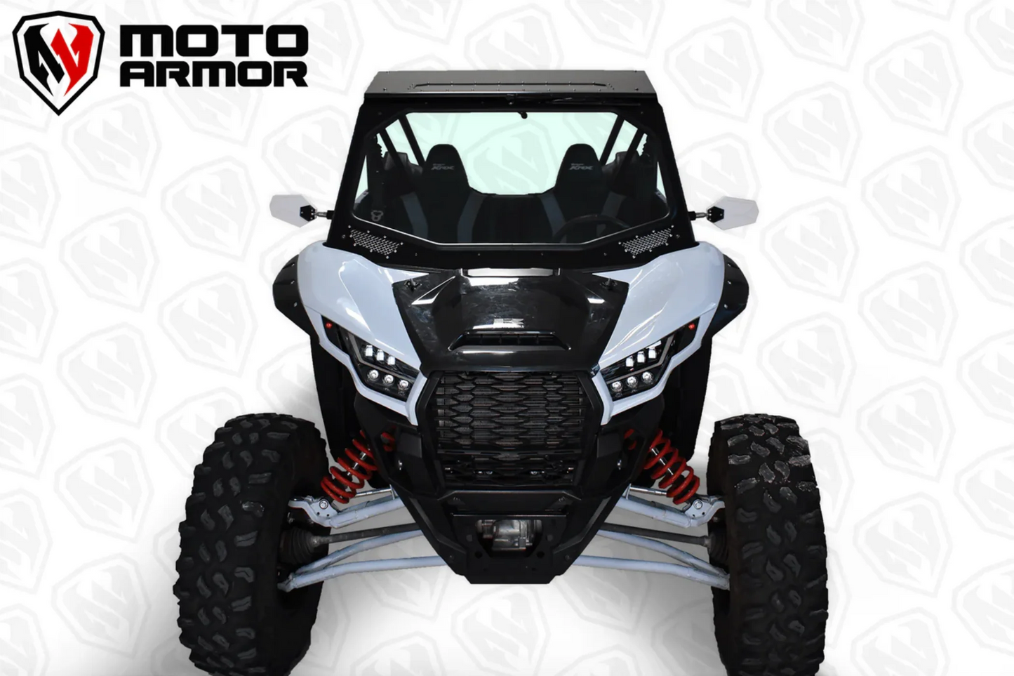 Moto Armor Kawasaki KRX Full Glass Windshield with Vents (2020+) - MA-KRX-WS-GLS-BLK-C-Y