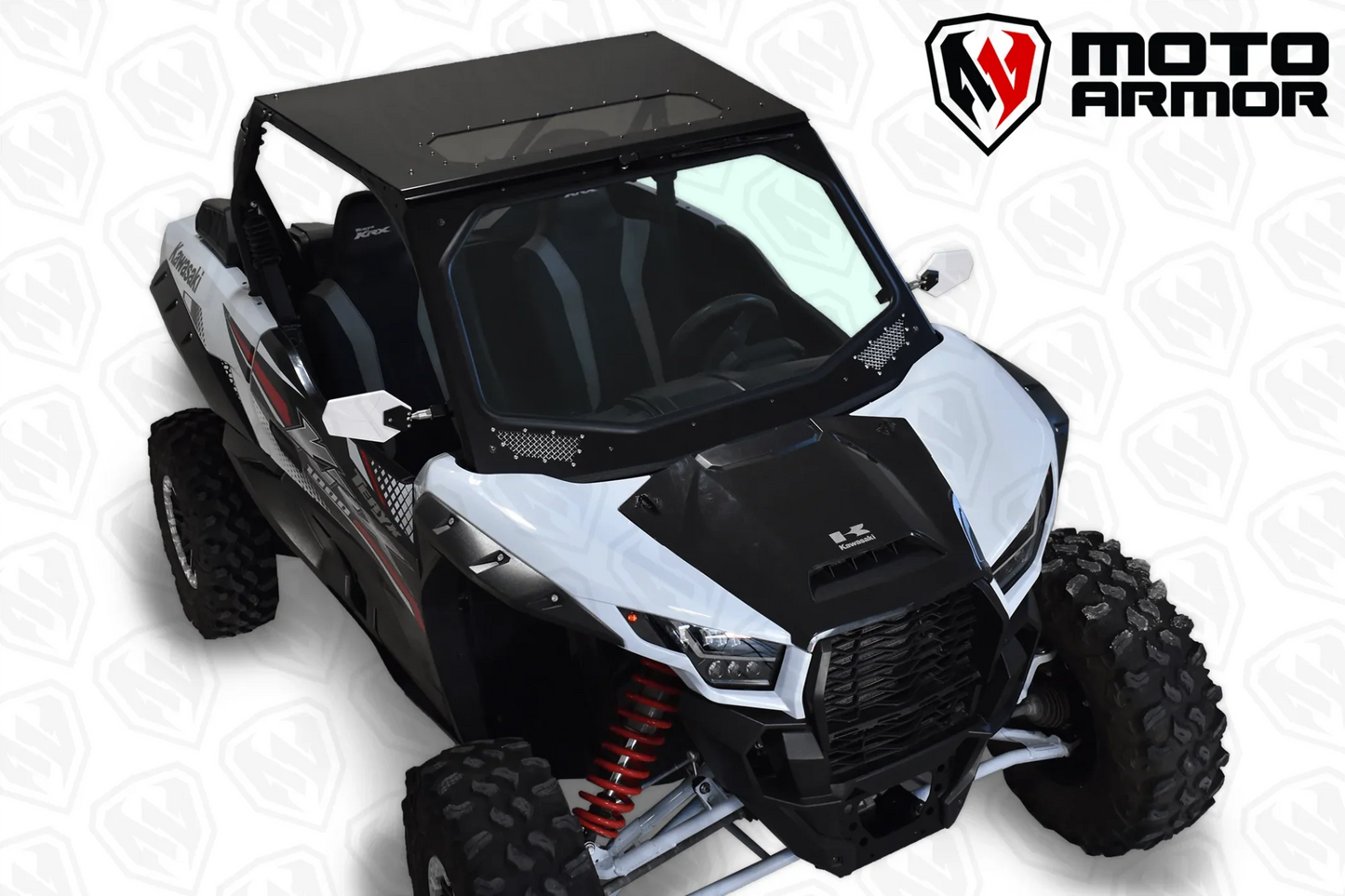 Moto Armor Kawasaki KRX Full Glass Windshield with Vents (2020+) - MA-KRX-WS-GLS-BLK-C-Y