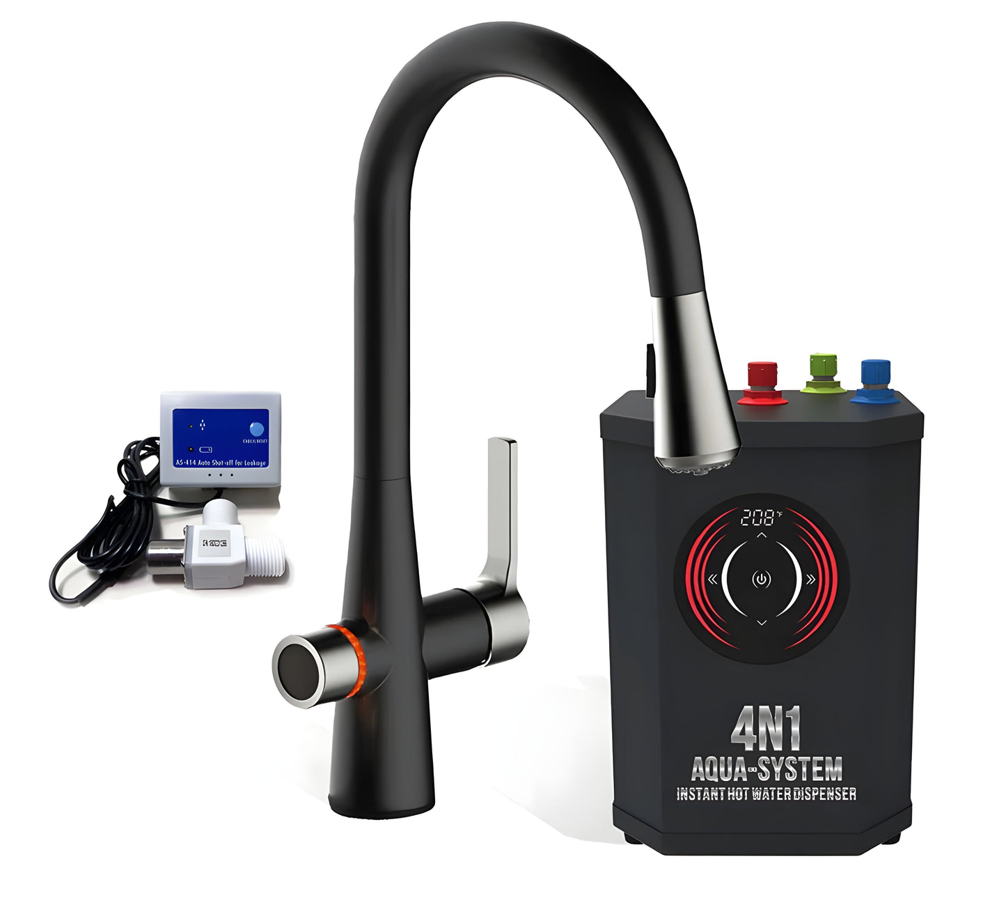 AquaNuTech 4N1 Aqua-System Contemporary Faucet with Hot Water Dispenser and Leak Detector New - 4N1CAS-CH