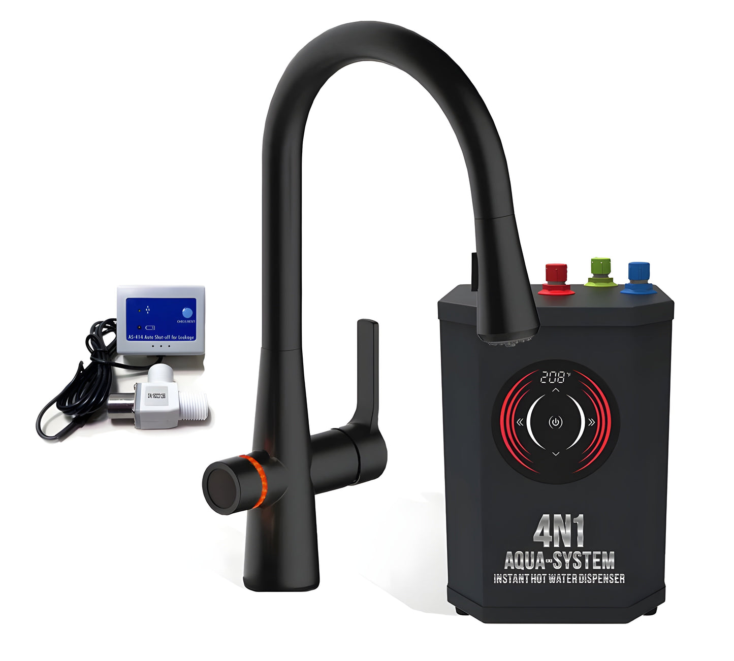 AquaNuTech 4N1 Aqua-System Faucet with Hot Water Dispenser and Leak Detector New - 4N1AS-CH