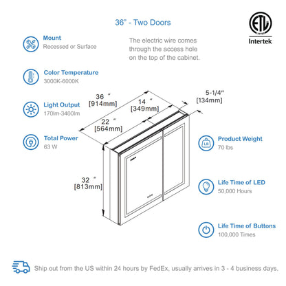 Blossom Asta – 36 Inches LED Medicine Cabinet - MCL2 3632