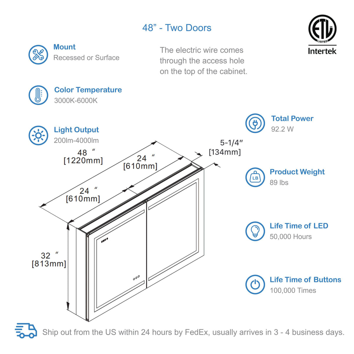 Blossom Asta – 48 Inches LED Medicine Cabinet - MCL2 4832 - Backyard Provider