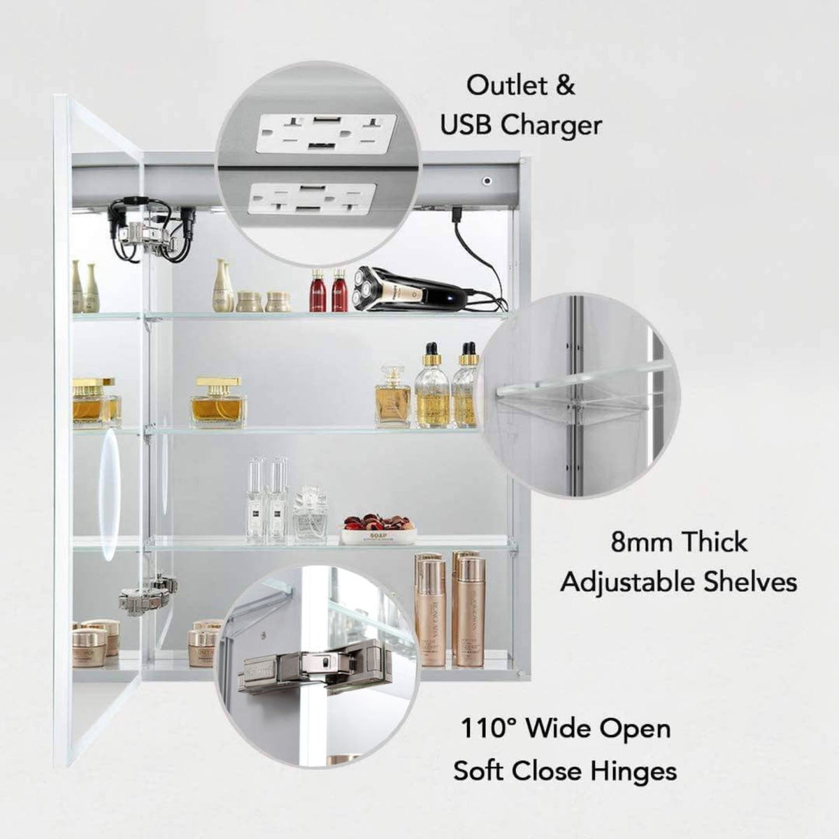 Blossom Sirius – 20 Inches LED Medicine Cabinet with Clock - MCL3 2032L - Backyard Provider