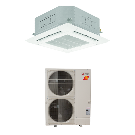 Mitsubishi  30,000 BTU 23.8 SEER2 Ceiling Cassette Hyper Heat Pump System - R454B - PLAAE30NL/PLP41EAEU/PUZAK30NLHZ