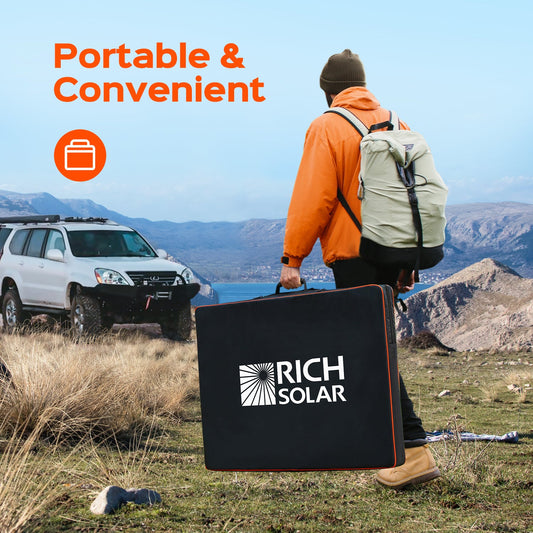 Rich Solar MEGA 200 Portable Briefcase Solar Panel | 200 Watt Portable Solar Panel | Powerful 12V Portable Solar Panel for Generators, Power Stations, Campers | High Efficiency - RS-X200B