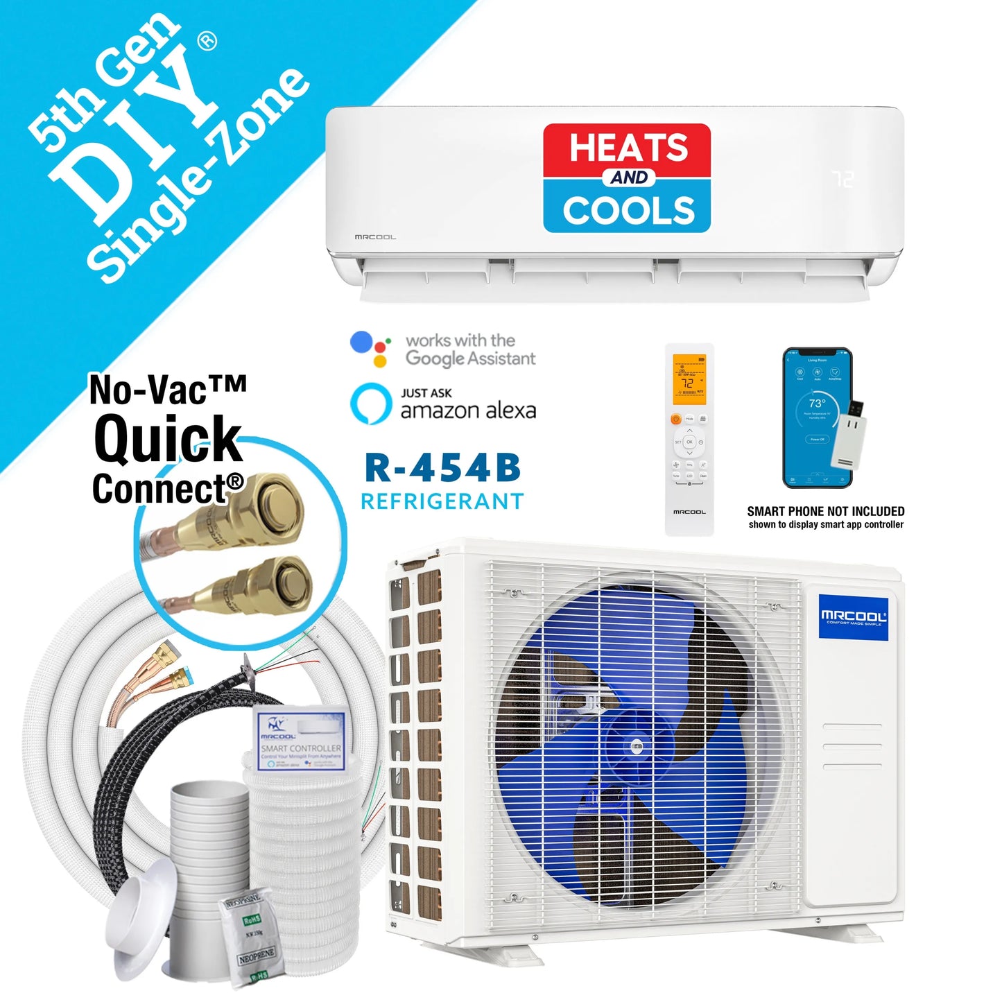 MRCOOL DIY 5th Gen E Star 18,000 BTU Single Zone Mini Split Complete System with 25 Ft. Line Set, 230V (DIY-18-HP-WM-230D25-O)