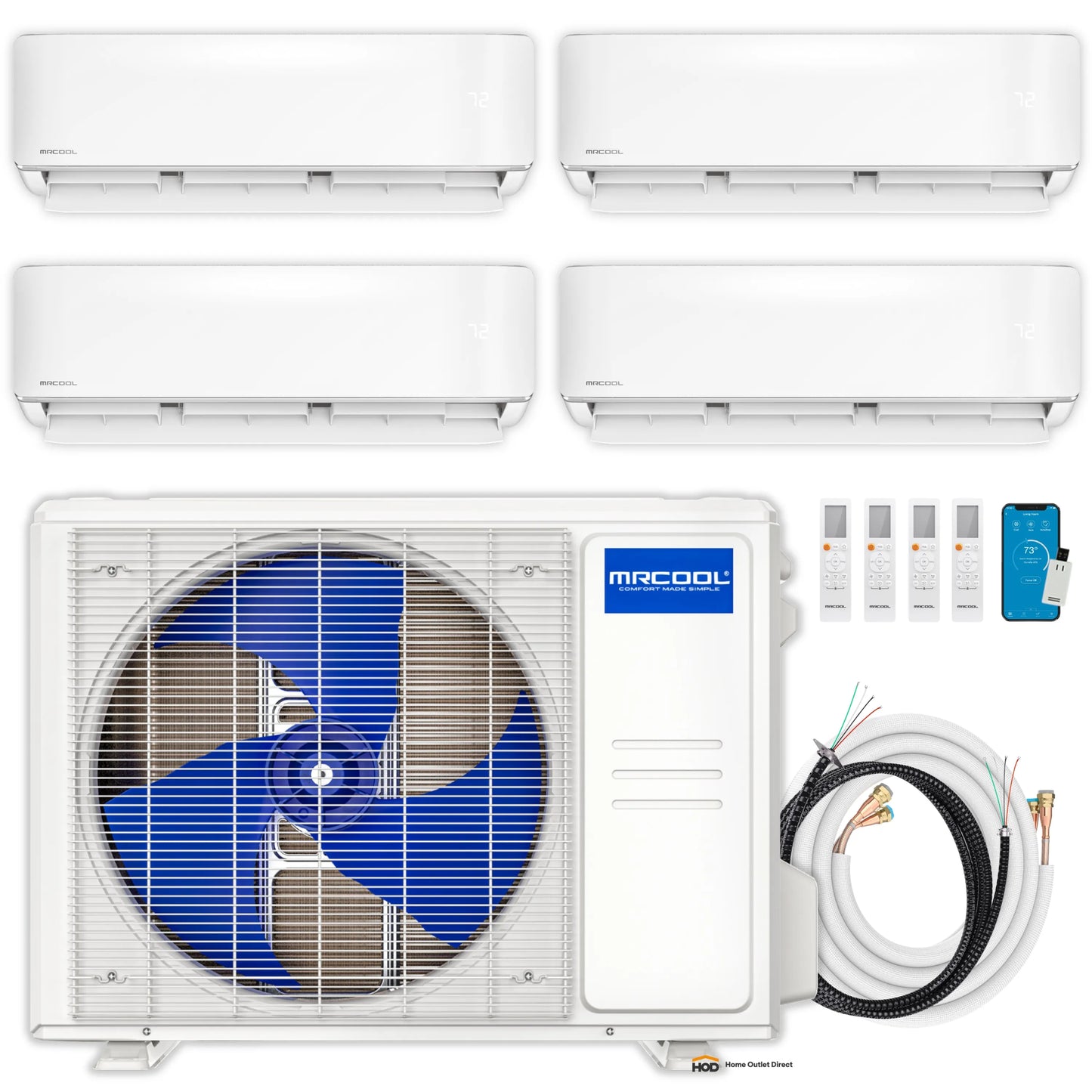 MRCOOL DIY 5th Gen Mini Split - 4-Zone 48,000 BTU Ductless Air Conditioner and Heat Pump Condenser with 9K + 6K + 6K + 6K Wall Mount Air Handlers - DIY5-4Z-48HP-9K6K6K6K