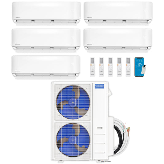MRCOOL DIY 5th Gen Mini Split - 5-Zone 48,000 BTU Ductless Air Conditioner and Heat Pump Condenser with 24K + 12K + 12K + 12K + 9K Wall Mount Air Handlers