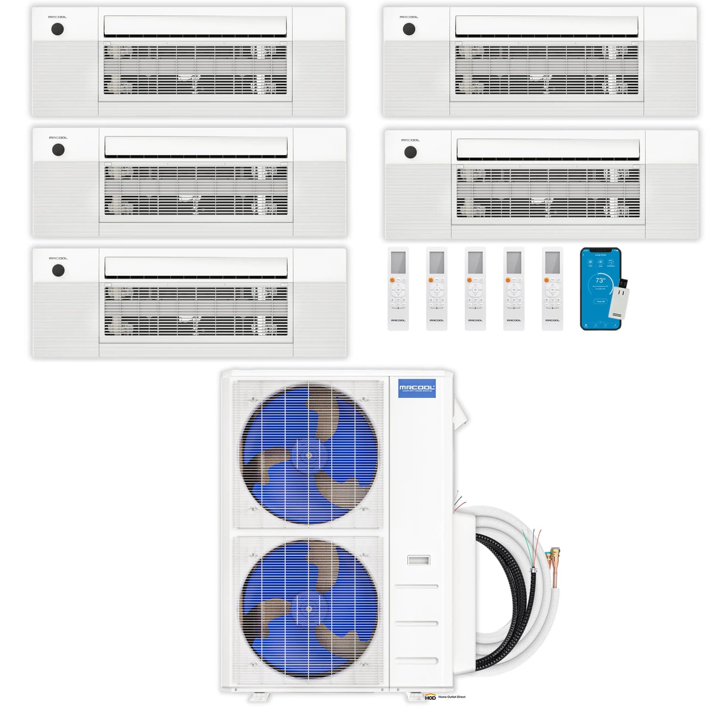MRCOOL DIY 5th Gen Mini Split - 5-Zone 55,000 BTU Ductless Air Conditioner and Heat Pump Condenser with 18K + 18K + 12K + 9K + 9K Ceiling Cassette Air Handlers