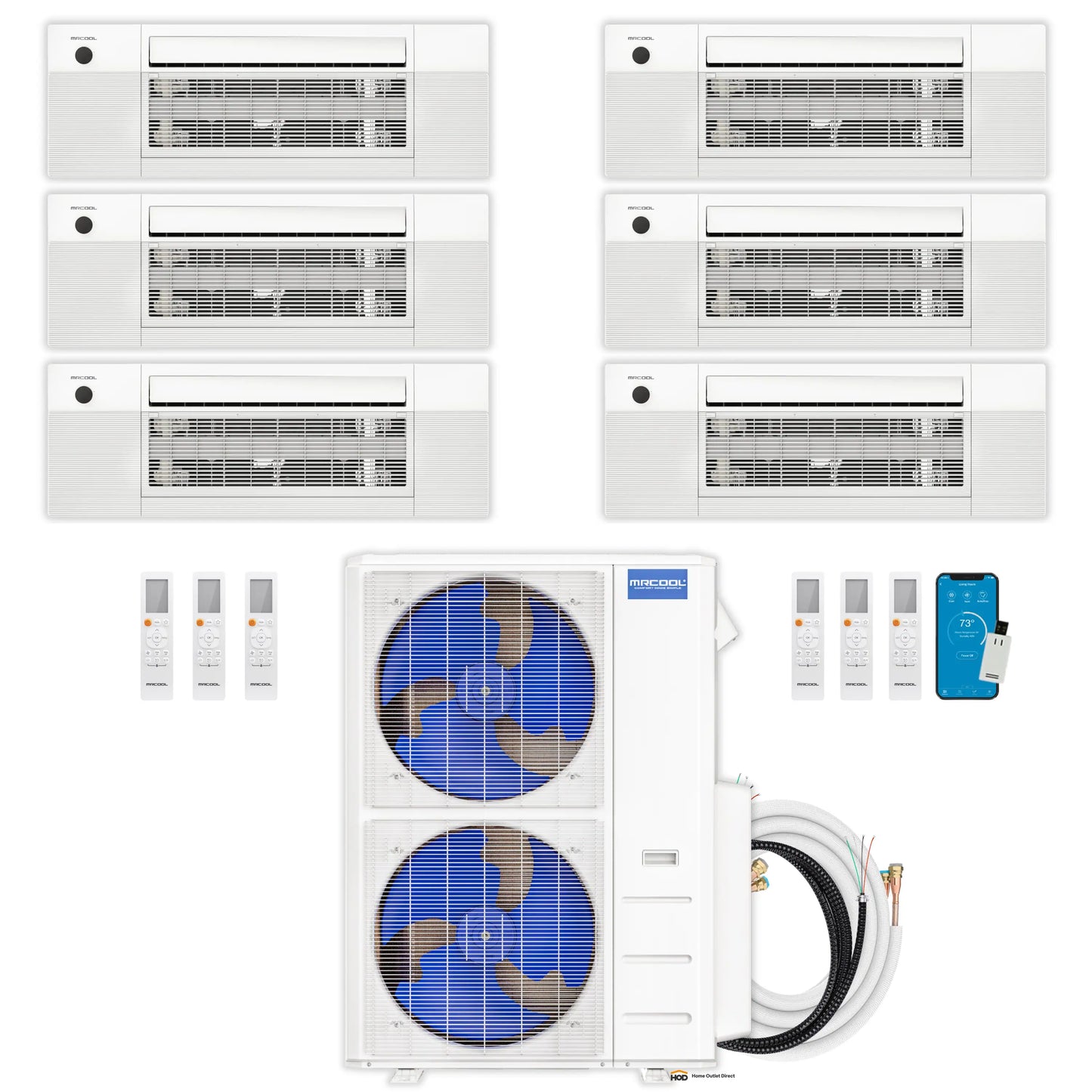 MRCOOL DIY 5th Gen Mini Split - 6-Zone 55,000 BTU Ductless Air Conditioner and Heat Pump Condenser with 9K + 9K + 9K + 9K + 9K + 6K Ceiling Cassette Air Handlers - DIY5-6ZC-55HP-9K9K9K9K9K6K