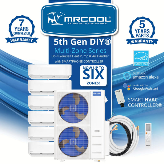 MRCOOL DIY 5th Gen Mini Split - 5-Zone 48,000 BTU Ductless Air Conditioner and Heat Pump Condenser with 18K + 18K + 12K + 12K + 12K Wall Mount Air Handlers