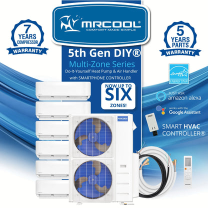 MRCOOL DIY 5th Gen Mini Split - 5-Zone 48,000 BTU Ductless Air Conditioner and Heat Pump Condenser with 18K + 12K + 12K + 12K + 9K Wall Mount Air Handlers