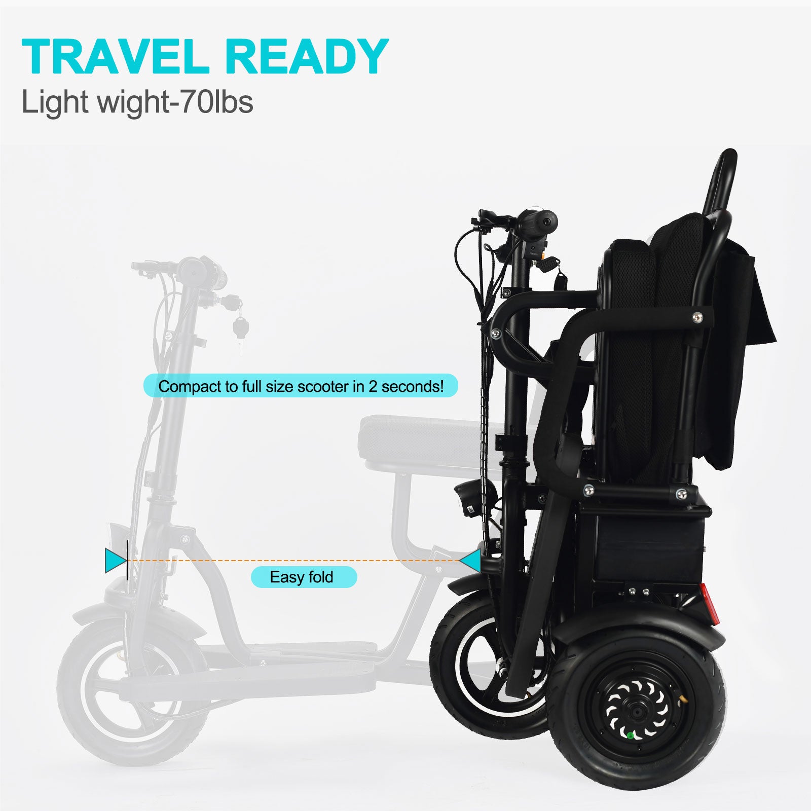 MotoTec 48V/10Ah 700W Folding 3-Wheel Mobility Scooter MT-FOLD-TRK-700