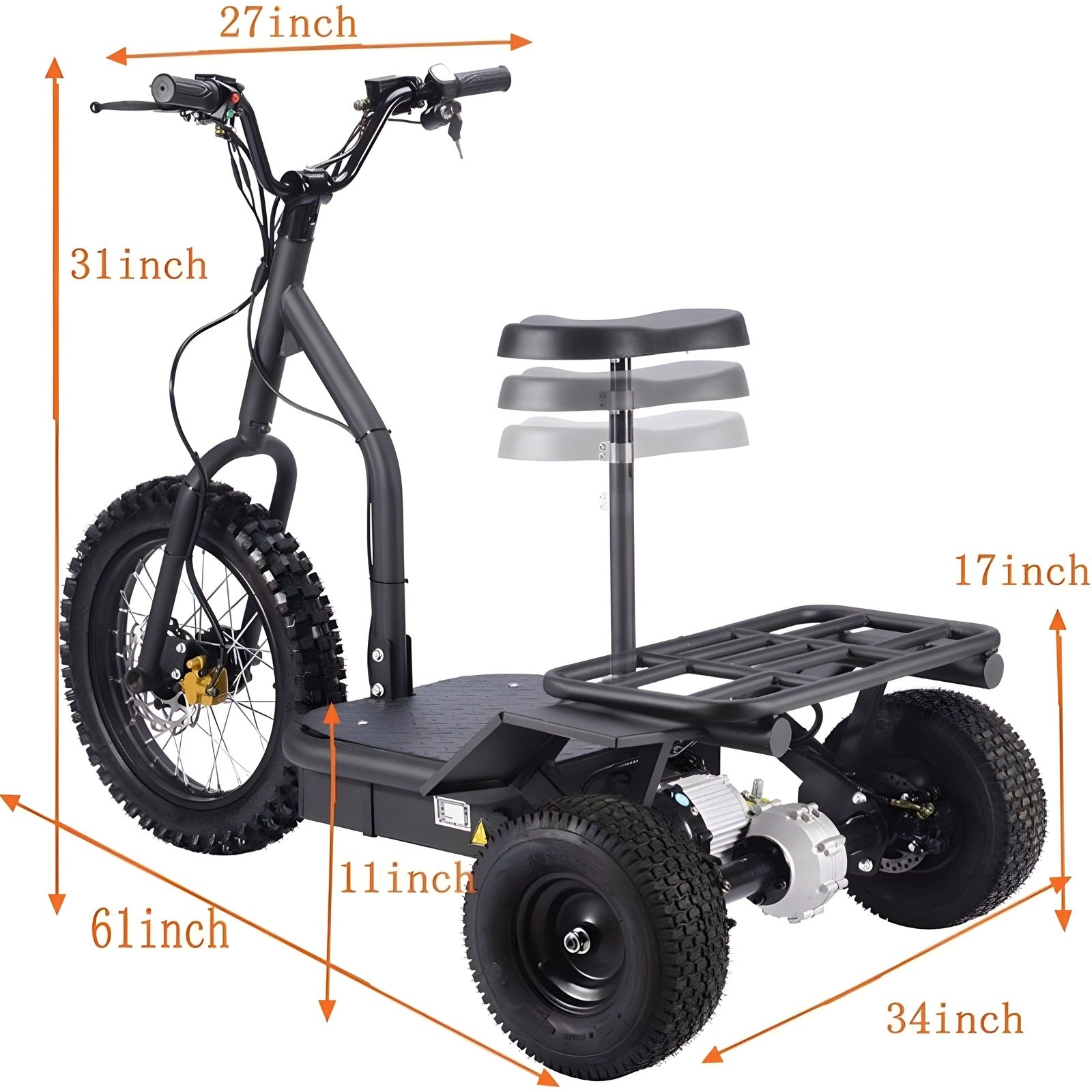 MotoTec 48V/12Ah 1200W Transportation 3-Wheel Mobility Scooter MT-TRK-1200