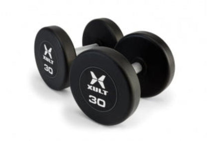 Johnson Health Tech XULT Round Rubber Dumbbells - XULT Round Rubber Dumbbell Set, Black, 37.5 lb. - XT-7.5-37.5RBR-RND