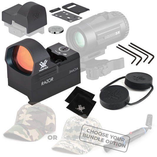 Vortex Optics Razor Red Dot Sight, 3 MOA Dot RZR-2001 with Free Hat and Wearable4U Bundle - RZR-2001_Hat-CD