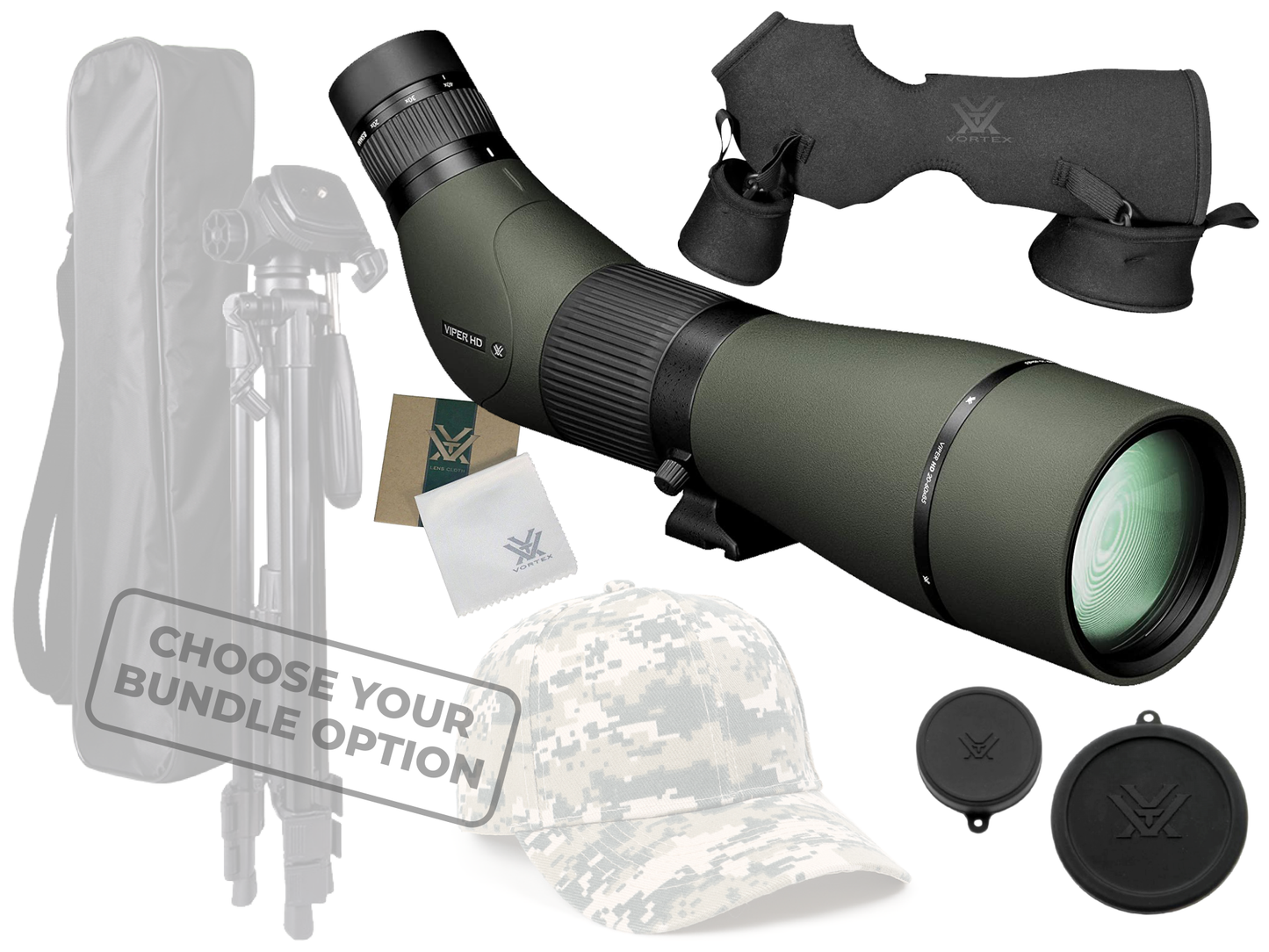 Vortex Optics Viper HD 20-60x85 Angled Spotting Scope V502 with Wearable4U Bundle - V502_Hat-CD_LCP