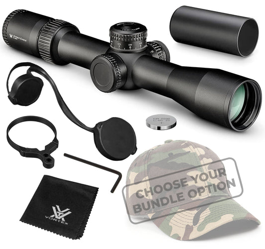 Vortex Optics Strike Eagle 3-18x44 FFP EBR-7C (MRAD) 34mm Tube Riflescope (SE-31802) with Included Bundle -SE-31802_Hat-CD