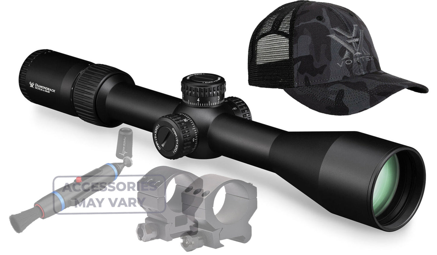 Vortex Optics Diamondback Tactical 6-24x50 FFP EBR-2C (MRAD) Reticle Riflescope with Wearable4U Bundle - DBK-10029_TRH-2Pk_121-53-BCA