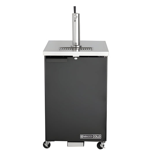Maxx Cold Single Tower Beer Dispenser, 7.2 cu. ft., 1 Barrel/Keg (204 L), Black/Stainless Steel Top - MXBD24-1B