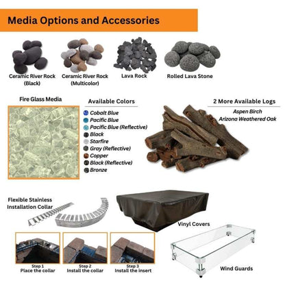 HPC Fire Linear Interlink Pan Fire Pit Burner Insert - TOR-MLFPK25X8-L-FLEX-NG