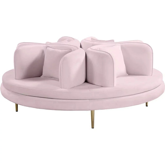Meridian Furniture Circlet Pink Velvet Roundabout Sofa with Gold Iron Legs - 627Pink
