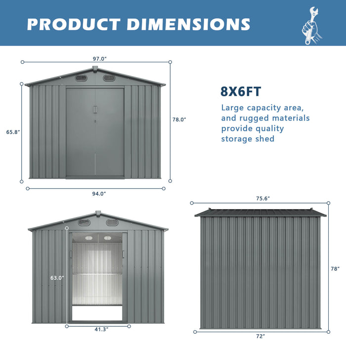 CHERY INDUSTRIAL Metal Storage Shed 8'x6' DOUMS0806WH01