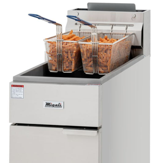 Migali C-F35-LP 15" Liquid Propane Stainless Steel Floor Fryer 35 lb. 60,000 BTU - C-F35-LP