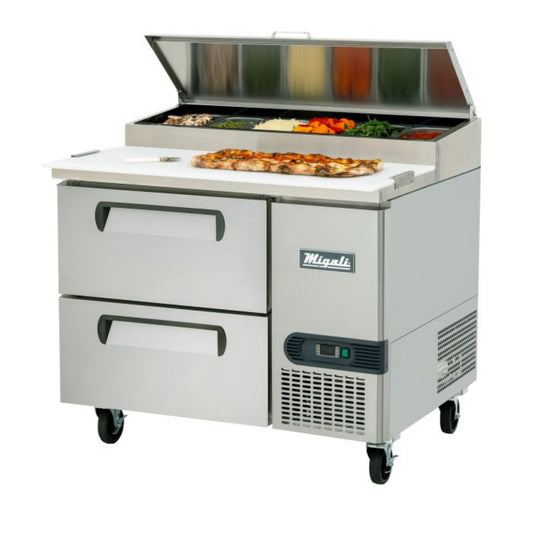Migali C-PP44-D-HC 44" One Section Refrigerated Pizza Prep Table with 2 Drawers, 6.5 Cu. Ft - C-PP44-D-HC.