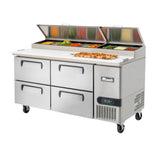 Migali C-PP67-D-HC 67" Two Section Refrigerated Pizza Prep Table with 4 Drawers, 12 Cu. Ft. - C-PP67-D-HC