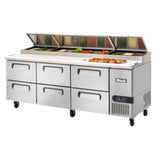 Migali C-PP93-D-HC 93" Three Section Refrigerated Pizza Prep Table with 6 Drawers, 20 Cu. Ft. - C-PP93-D-HC