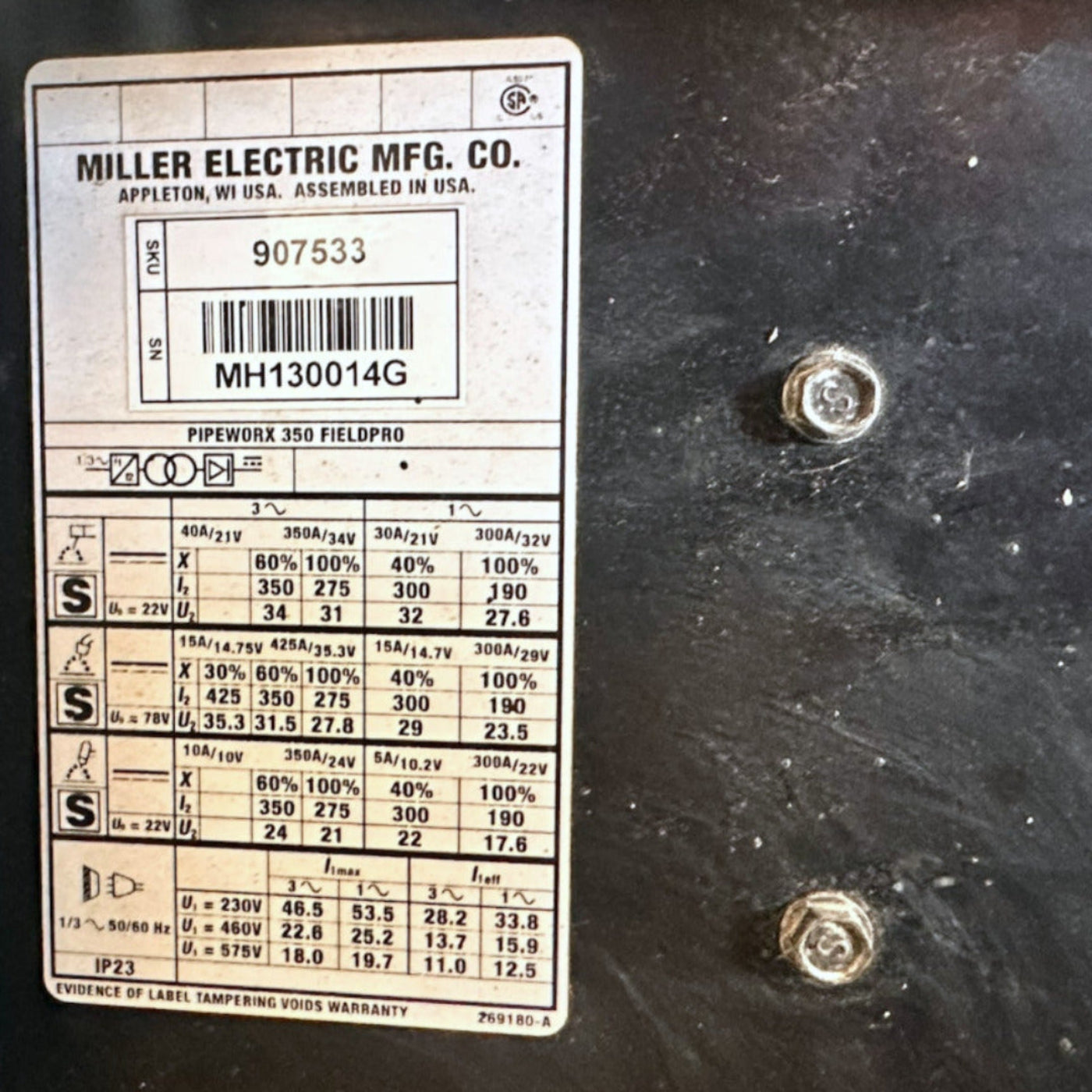 Miller Welding 907588 Pipeworx 350 FieldPro 4 Pack - Reconditioned - Miller 907588