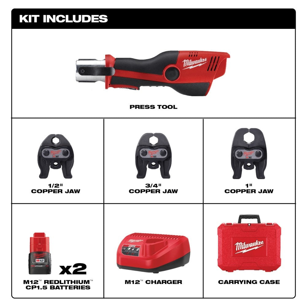 Milwaukee 2473-22 M12 1/2" - 1" Force Logic Press Tool Kit