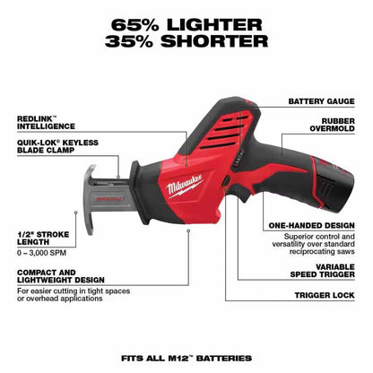 Milwaukee 2497-24B M12 12V Lithium-Ion Cordless Combo Kit (4-Tool) w/(2) 1.5Ah Batteries, (1) Charger, (1) Tool Bag - 760901