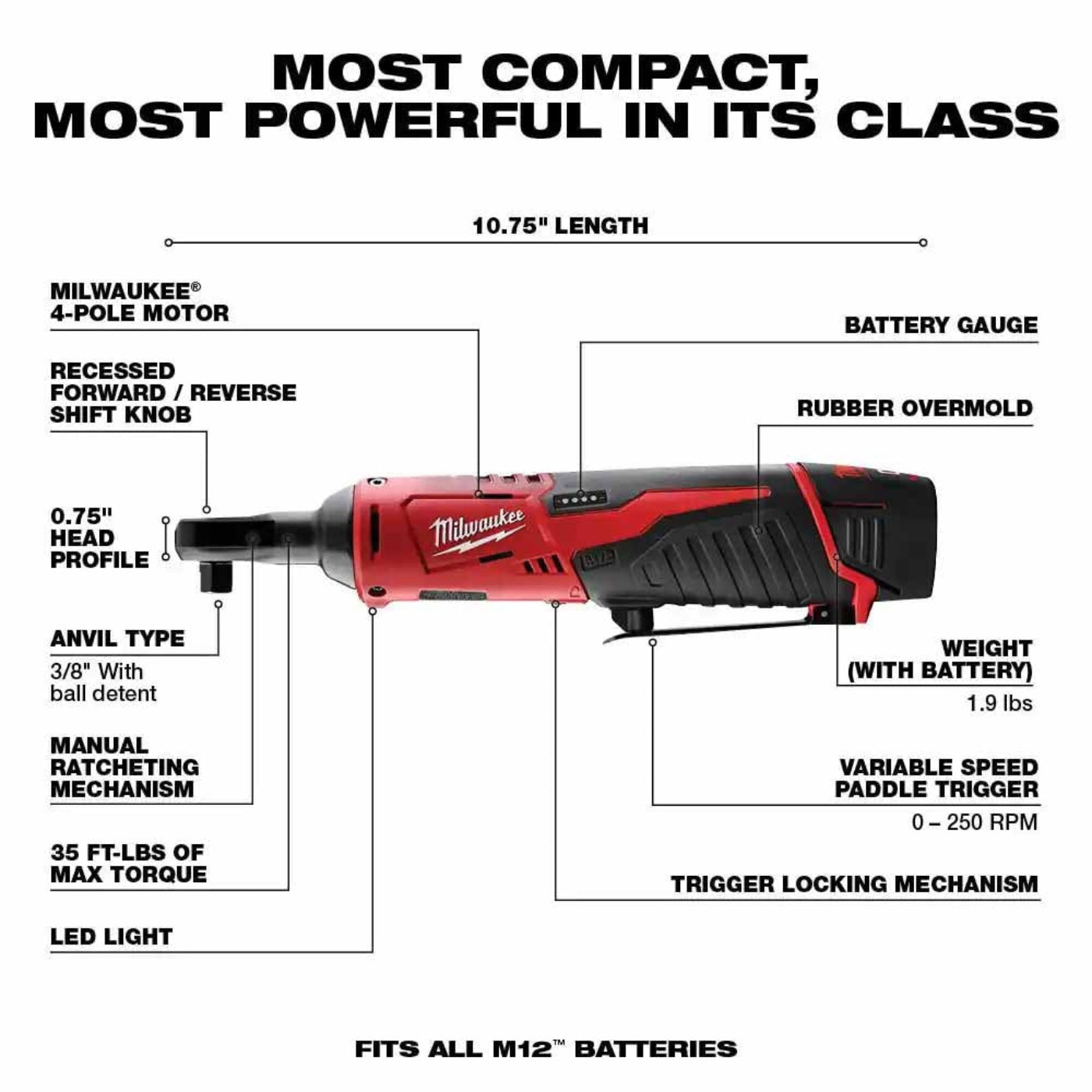 Milwaukee 2497-24B M12 12V Lithium-Ion Cordless Combo Kit (4-Tool) w/(2) 1.5Ah Batteries, (1) Charger, (1) Tool Bag - 760901