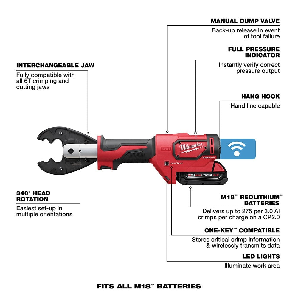 Milwaukee 2678-22BG M18 Force Logic 6T Utility Crimping Kit With D3 Grooves and Fixed Bg Die