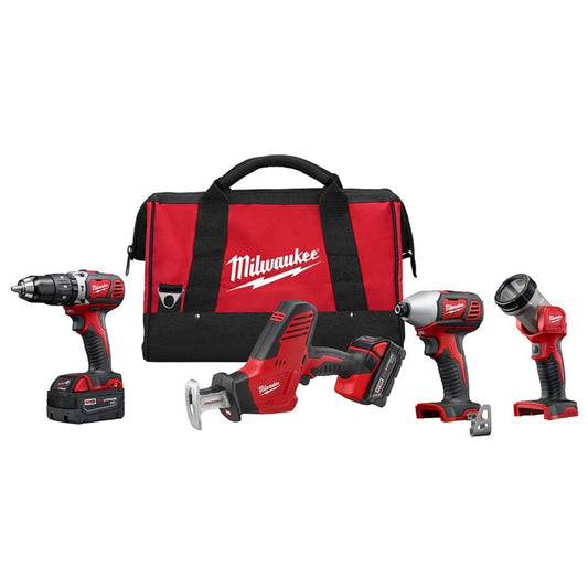 Milwaukee 2695-24 M18 Cordless Combo Compact Hammer Drill/Hackzall/1/4 Hex Impact Driver/Work Light/Charger/2 Battery - 709