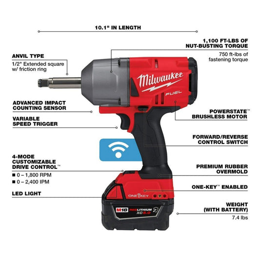 Milwaukee 2769-22R M18 FUEL 1/2" Ext. Anvil Controlled Torque Impact Wrench w/ONE-KEY Kit - 705609