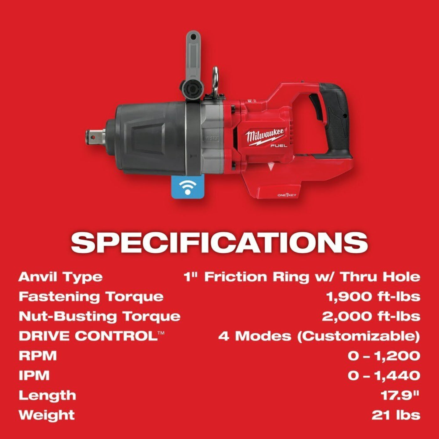 Milwaukee 2868-20 M18 FUEL 1" D-Handle High Torque Impact Wrench w/ ONE-KEY, Bare - 610135
