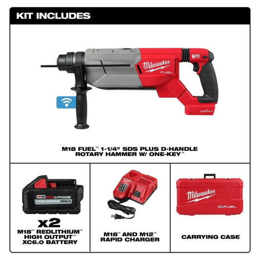 Milwaukee 2916-22 M18 FUEL 1-1/4" SDS Plus D-Handle Rotary Hammer Kit w/ ONE-KEY - 719558