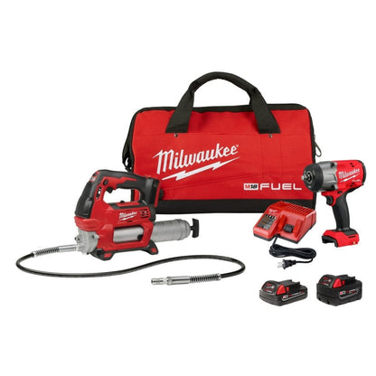 Milwaukee 2967-22GG M18 FUEL 1/2" HTIW w/ Friction Ring &Grease Gun Combo Kit - 748827