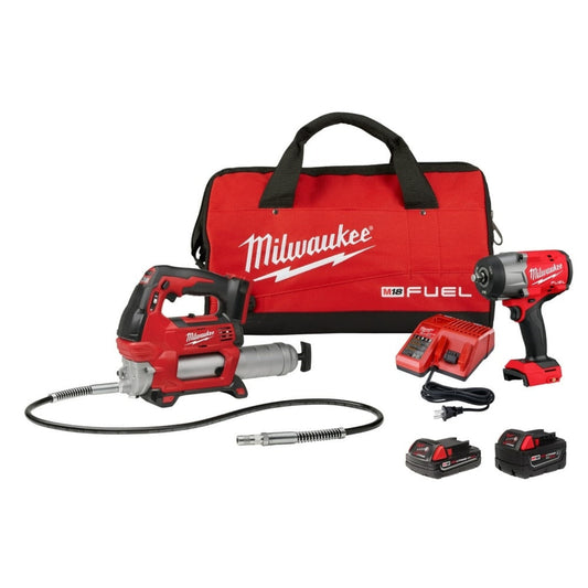Milwaukee 2967-22GG M18 FUEL 1/2" HTIW w/ Friction Ring &Grease Gun Combo Kit - 748827