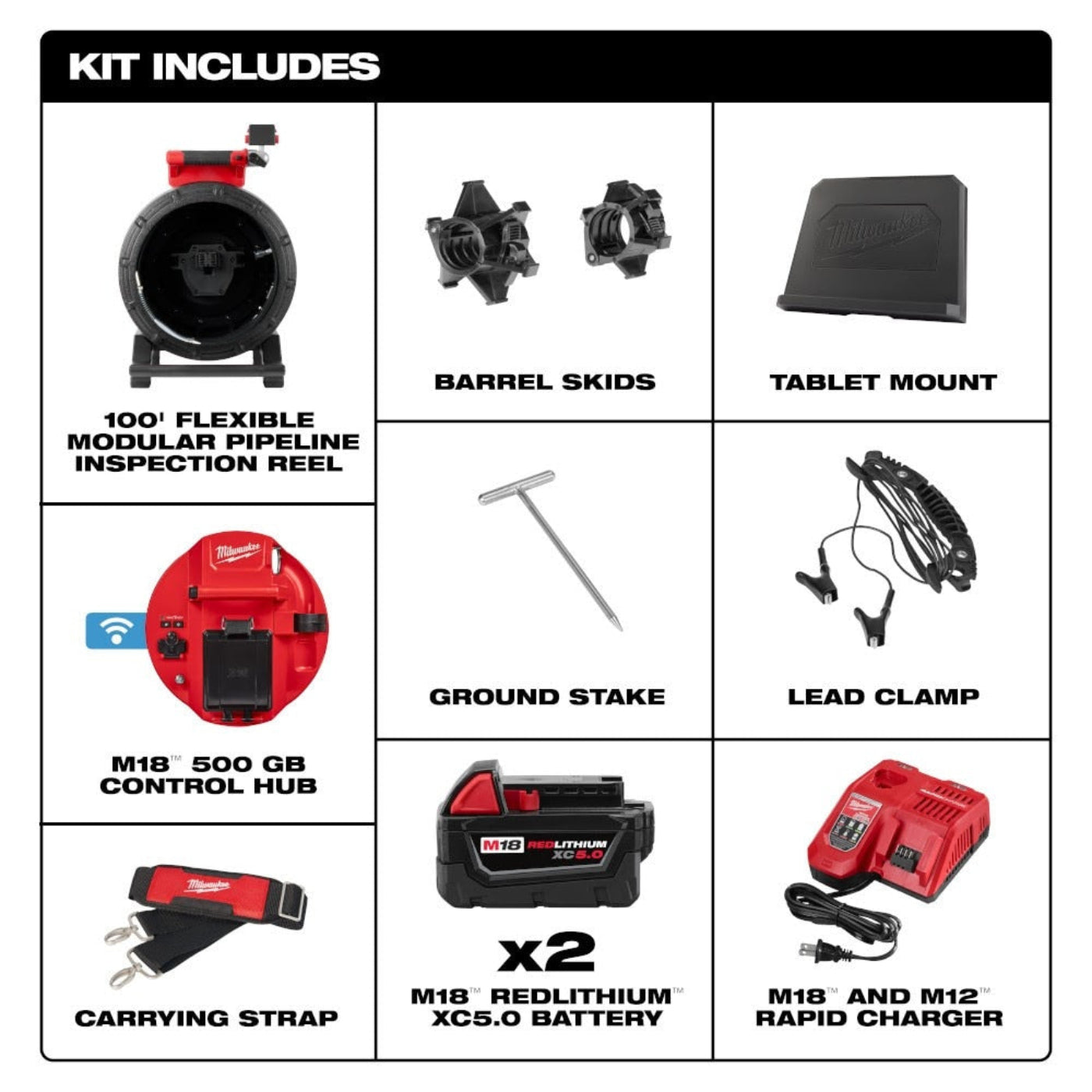 Milwaukee 3972-22 M18 100' Flexible Modular Pipeline Inspection System - 767615